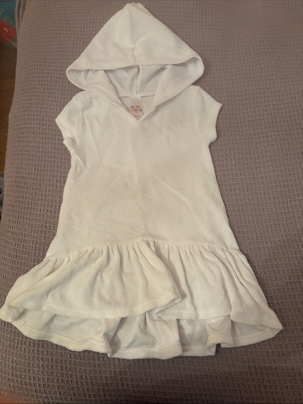 Harper Canyon White Terry Cloth Hooded Ruffle Dress for Kids